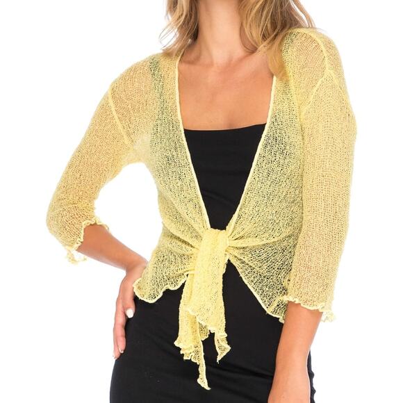 Back from Bali Womens Boho Beachy Lightweight Open Knit Sheer Cardigan OS Yellow - Picture 1 of 7